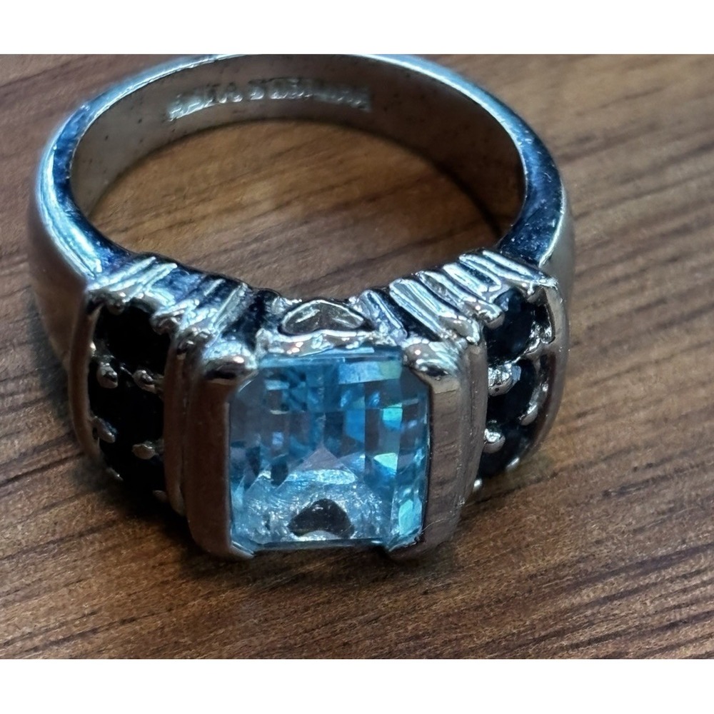 925 Sterling Silver Blue Topaz Ring With Sapphire Accents Size 6.75